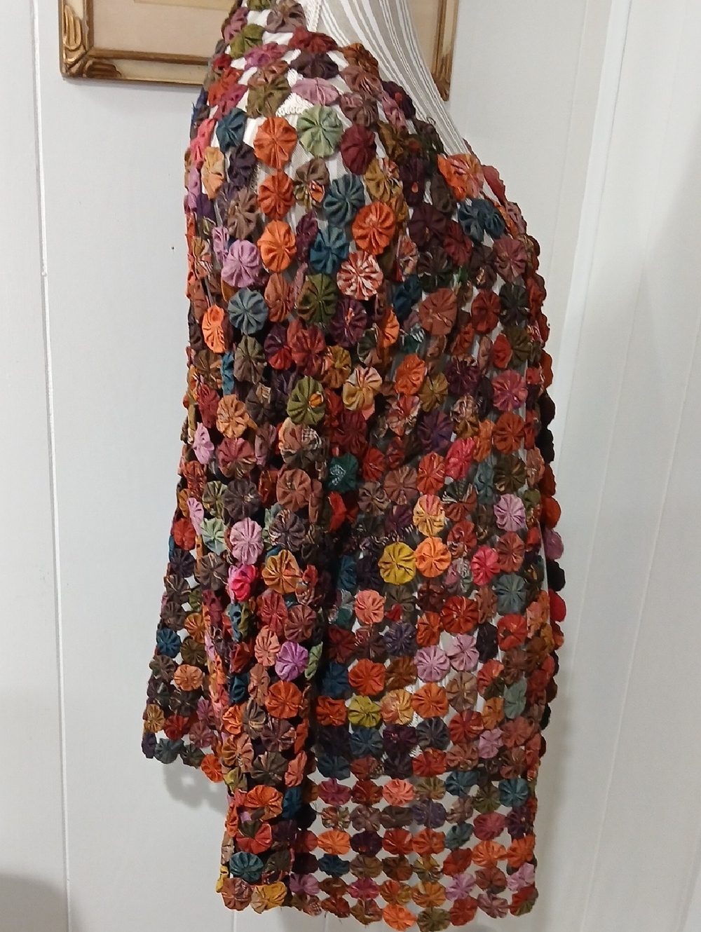 Vintage YoYo Quilt Rosettes Open Cardigan Boho Cottagecore Jacket Sz Med - Picture 4 of 10